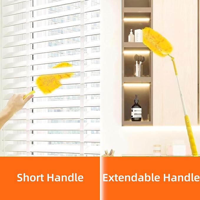 20-Pack Duster Refills Compatible for Swiffer Duster, 360° Heavy Duty Duster Refills with 1 Extended Handle 3FT +1 Short Handle, Multi-Surface Cleaning Kit for Blinds Bookshelf Furniture Ceiling Fans