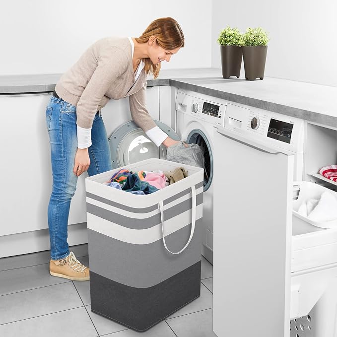 StorageRight Laundry Basket Hamper, 75L Collapsible Clothes Storage, Grey | Freestanding Clothes Hampers, Foldable design, with Easy Carry Handles, For Laundry, Bedroom, Dorm, Clothing, Towels, Toys