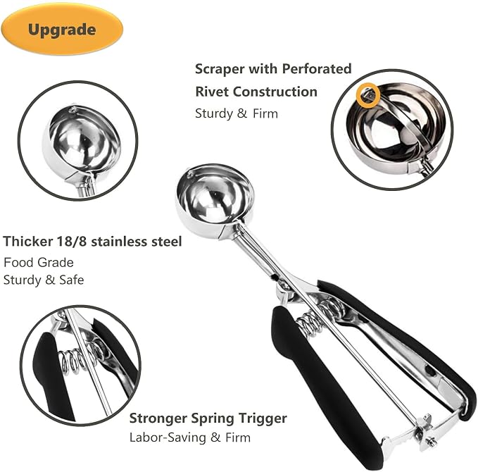 Ice Cream & Cookie Scoop, 3 Tbsp/ 45 ml/ 1.5 oz, Stainless Steel, Trigger Release, Non-slip Grip