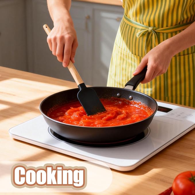 Silicone Spatula Set 5PCS Non-Stick,Ergonomic Wooden Handle, 600°F Heat Resistant - Food Grade Tools for Baking, Mixing, Frosting,Kitchen Cooking