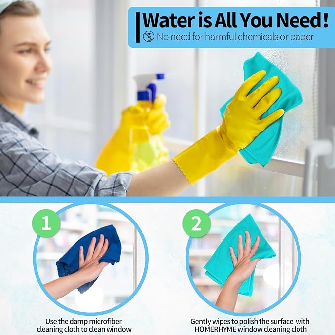 Microfiber Cleaning Cloth - 6 Pack Glasses Cleaning Cloth, 16" x 14" Window Cleaning Rags, Streak Free Lint Free Polishing Cloths Wipes for Eye Glass, Stainless Steel, Windshield, Turquoise