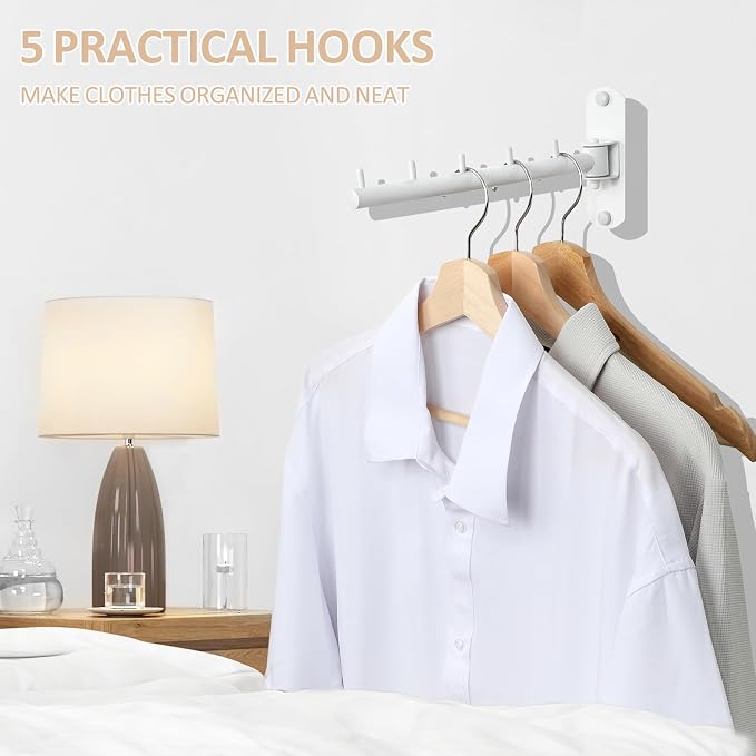 Mooche Swing Clothes Hanger Rack, Garment Racks 9.45" Long, White | 180°Rotation Laundry Drying Rack 304 Stainless Steel Space Saving Wall Mounted for Laundry Room Bedroom Balcony