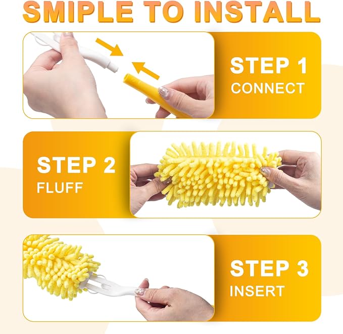 KeFanta Reusable Duster Refill for Swiffer, 8Pcs with 1 Handle | 360° Heavy Duty Duster Refills , Washable Microfiber Dusters for Cleaning