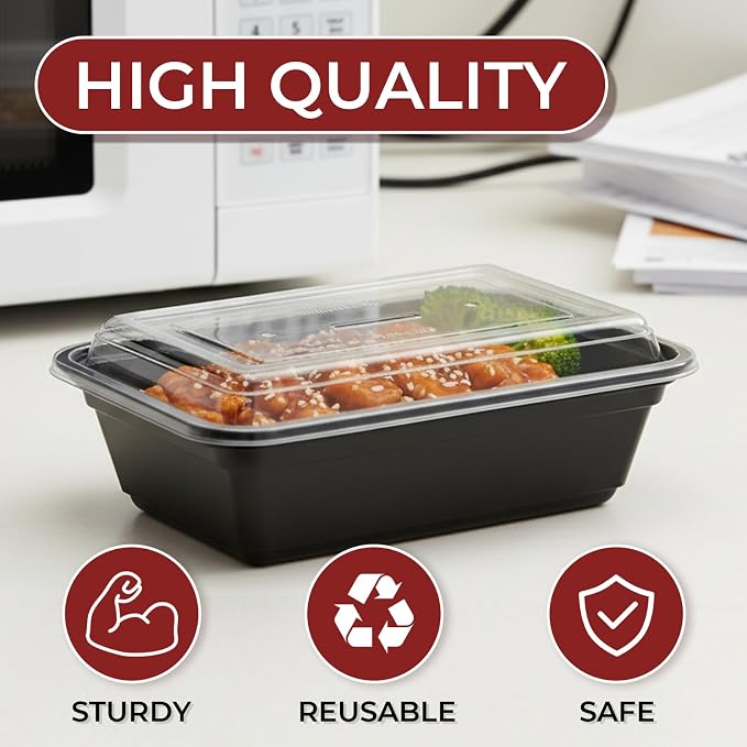 100 Pack (200-Piece) 24 oz Meal Prep Containers Reusable Food Storage Containers with Lids, Sturdy Leakproof To Go Plastic Takeout Containers for Microwave, Freezer, Dishwasher Safe