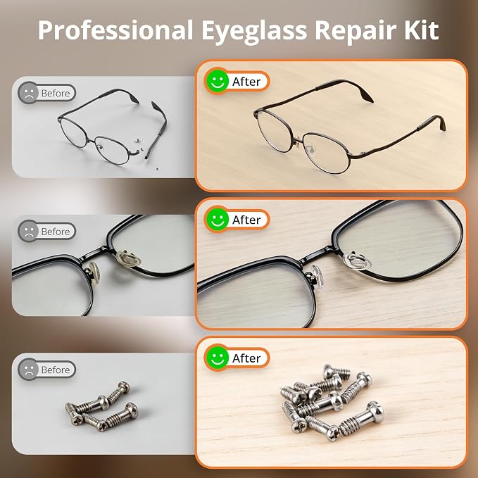 JOREST Eyeglass Repair Kit, Sunglasses/Glasses Repairing Tool including Small Screws, Nose Pads and Screwdrivers, Eyeglass Fixing Kit; Christmas gift for people who wear glasses(Men/Women Him/Her)