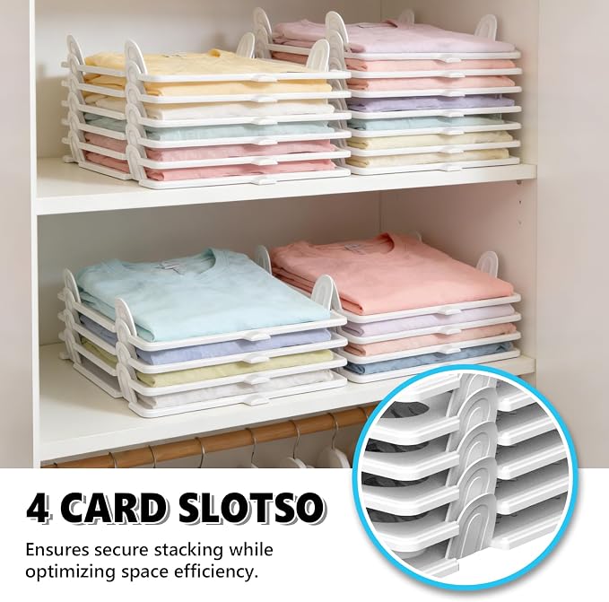 10Pcs Stackable Closet Organizer & Shirt Folding Board Bundle | Space-Savin Closet Organizers and Storage , Foldable ,Ideal for Tshirts ,Sweater ,Pants Storage in Bedroom and Dormroom White