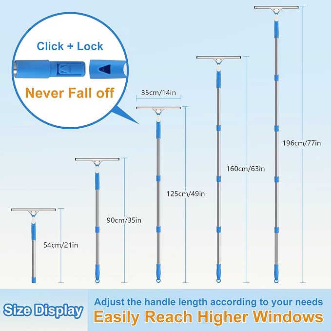 Mitclear 77'' Professional Squeegee Window Cleaner Tool with Extension Pole, Car Windshield Cleaning Kit with Long Handle, Window Washing Equipment for Indoor Outdoor Windows & Car Glass
