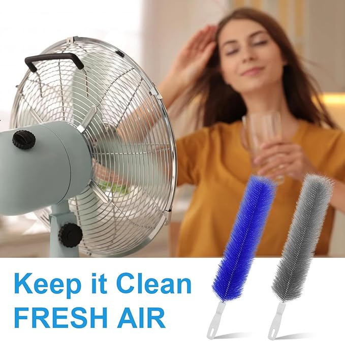 2 Pcs Cobweb Duster, Bendable Fan Cleaner Brushes Set Reusable, Plastic Microfiber Duster for Air Conditioning Shutters,Ceiling Fan, Blades, Curtains,Air Vents(Blue，Gray)