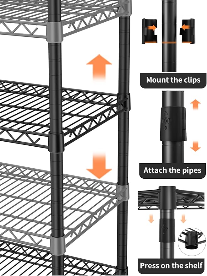 Golpart 5Tier Adjustable Storage Shelves Metal Wire Shelving Standing Shelf | Utility Heavy Duty Unit Rack Closet Organize for Home Kitchen Laundry Room Organization Pantry 18"Dx36"Wx72"H Black