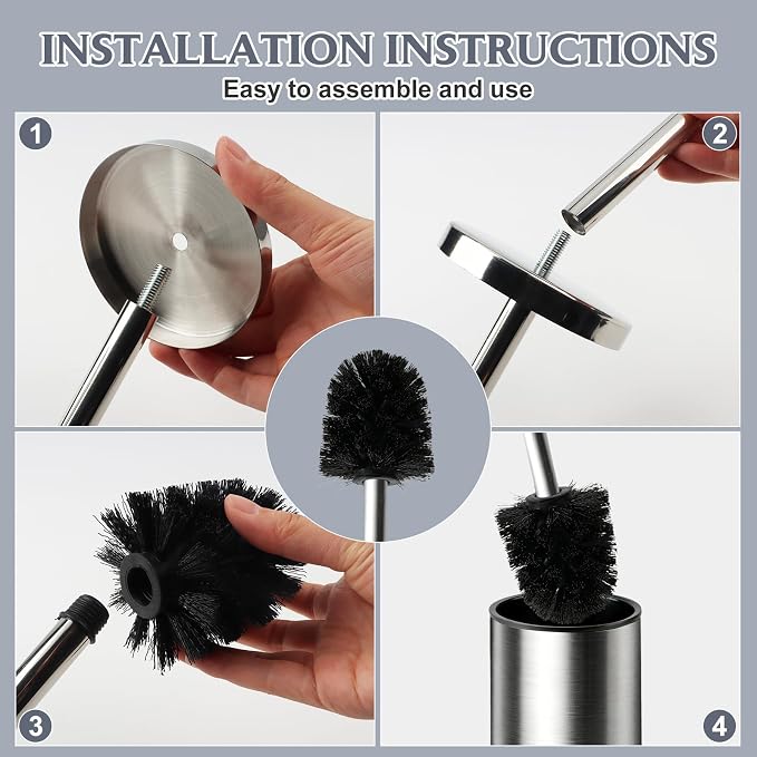 Toilet Brush and Holder Set,Stainless Steel Toilet Bowl Brush and Holder for Bathroom,Hidden Toilet Bowl Brush with 2 Heads,Heavy Duty Cleaner Brush with Removable Inner Bowl and Splash Protection
