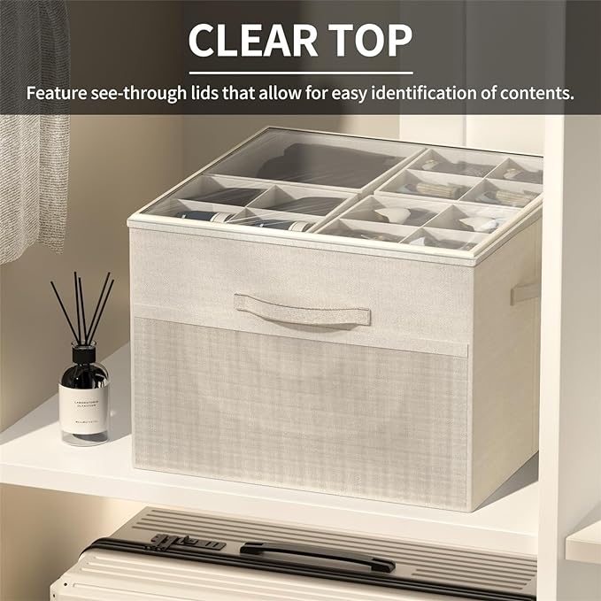 Shoe Organizer for Closet, Foldable Shoe Storage with Adjustable Dividers | Fabric Shoe Storage Organizer Box Bin with Adjustable Dividers and Clear Cover, Fits up to 16-32 Pairs