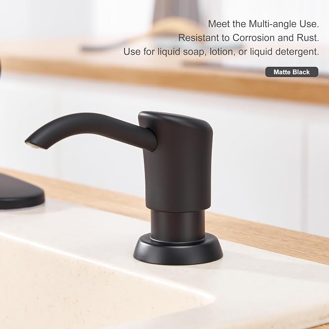 Built in Sink Soap Dispenser or Lotion Dispenser for Kitchen Sink, Matte Black ABS Pump Head, with 17 Ounce PET Large Soap Bottle