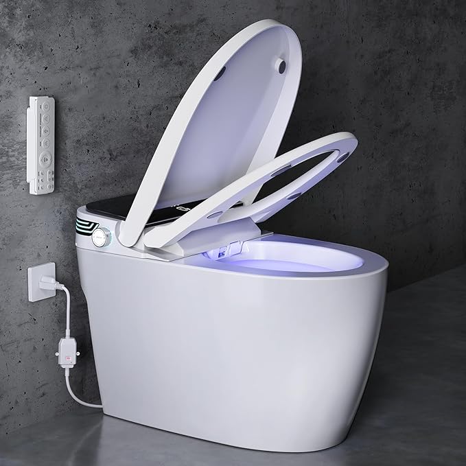 Tankless Smart Toilet Bidet with Auto Open/Close, Dual Auto Flush, Heated Seat, Air Dryer, Multiple Cleaning Modes, One-Piece Design, Blackout Flush, Ideal for Modern Bathrooms