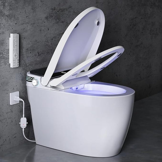 Tankless Smart Toilet Bidet with Auto Open/Close, Dual Auto Flush, Heated Seat, Air Dryer, Multiple Cleaning Modes, One-Piece Design, Blackout Flush, Ideal for Modern Bathrooms