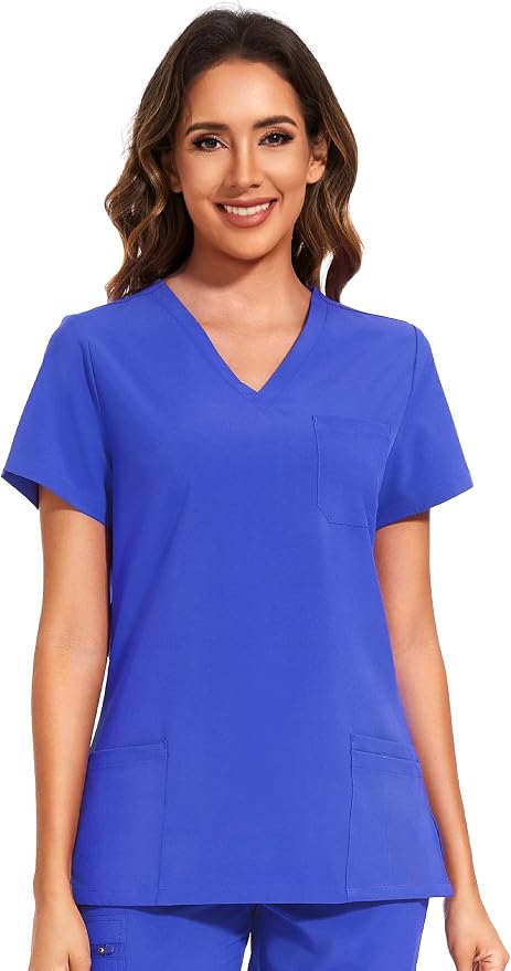 Scrubs Tops for Woman - Soft Stretch, V-Neck Tops | 3 Pockets, Side Split Design, Short Sleeve, Breathable & Lightweight Nursing Shirt, Easy-Care Fabric for All-Day Comfort