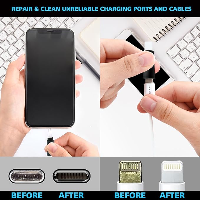 ECASP Cleaner Kit for AirPod,Multi-Tool iPhone Cleaning Kit,Cell Phone Cleaning Repair & Recovery for iPhone & iPad(Type C)Charging Port,Lightning Cables&Connectors,Easy to Store & Carry Design,Black