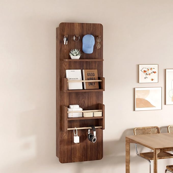 Kikihouse Wall Mounted Ironing Board Cabinet with Storage, Foldable Wall Ironing Board with Sliding Door, Wall Mount Space Saving Ironing Station for Laundry Room, Living Room, Entrance (Walnut)