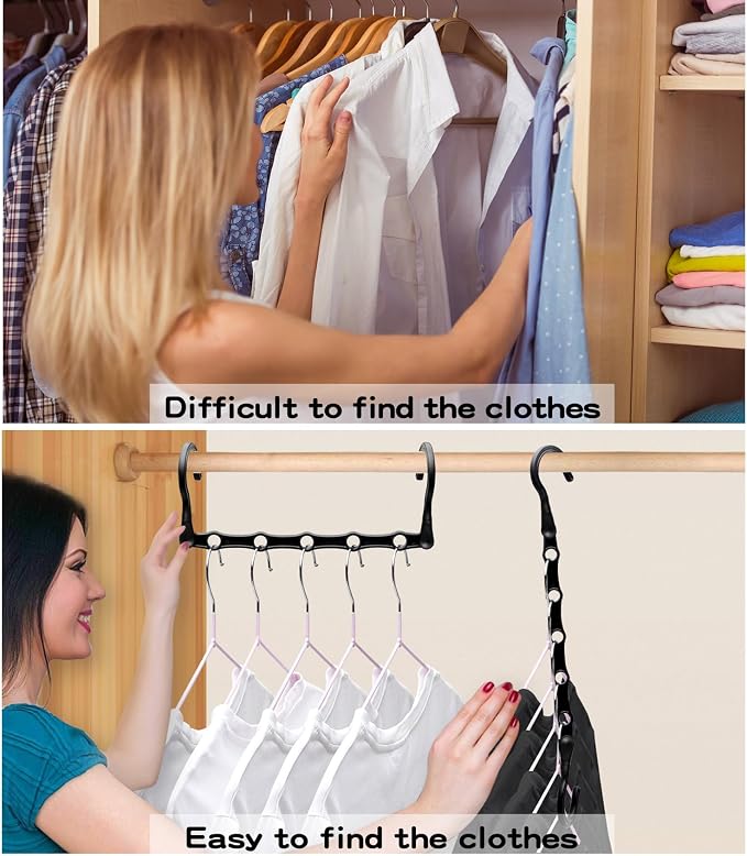 6 Pack Closet Organizers and Storage Stronger, Magic Clothes Hangers | College Dorm Room Essentials for Girls Guys, Space Saving Hangers, 5 Holes, Closet Storage, Home Organization