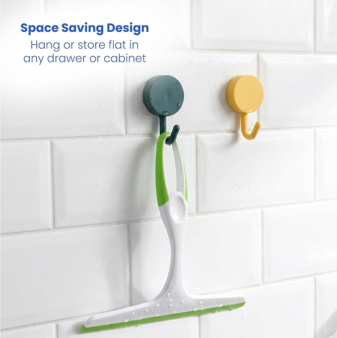 Middleofthemap Shower Squeegee - Flexible Silicone Blade, Lightweight Plastic Handle, Easy Hanging Hook, Attractive Colors, Perfect for Glass Doors, Windows, Tiles, and Mirrors 9.5" (4)