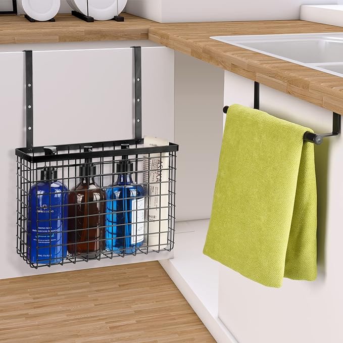 YMCCOOL 2 Pack Cabinet Door Organizer,Over The Cabinet Door Organizer with Towel Bars,Hang Over Cabinet Door Storage, Kitchen Cabinet Door Organizer for Cutting Board, Baking Sheet, Foil, Plastic Wrap