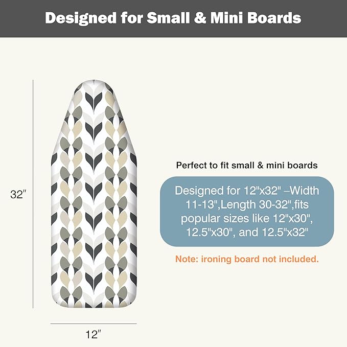 UniSimp Small Ironing Board Cover and Pad 12"x32" Small Iron Board Cover with Padding,Tabletop Mini Ironing Board Cover and Pad Small Size, Cotton Canvas, Heat Resistant, Drawstring Closure Foliage