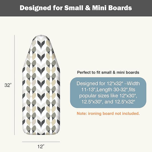 UniSimp Small Ironing Board Cover and Pad 12"x32" Small Iron Board Cover with Padding,Tabletop Mini Ironing Board Cover and Pad Small Size, Cotton Canvas, Heat Resistant, Drawstring Closure Foliage