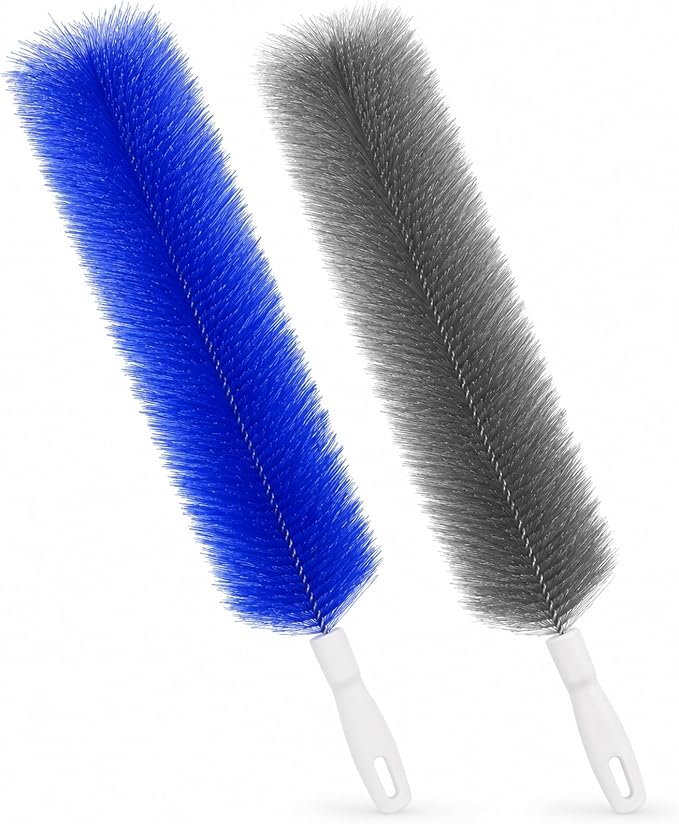 Cartorya Cleaning Brush, Bendable Microfiber Fan Duster for Ceiling Fan Blades, Air Vents, Window Ac, Curtains and Car Interior, Reusable Tool，One Blue and one Gray