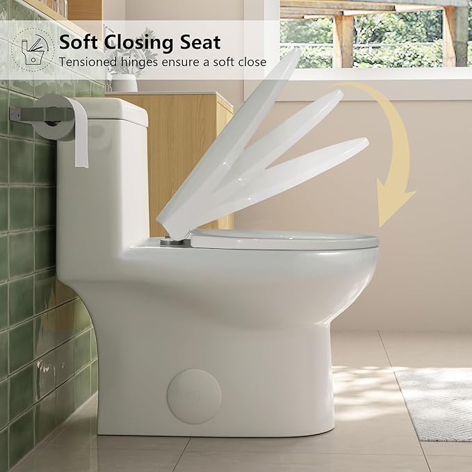 DeerValley Elongated One Piece Toilet with Standard Height Quick Release Seat Dual Flush 1.1/1.6 GPF White 12" Rough In Bathroom Toilet