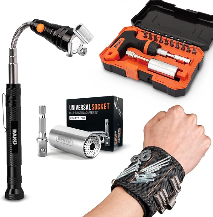 RAK Super Universal Socket Tool, 7-19mm Universal Socket Wrench Set, Gator Grip with Power Drill Adapter Set, Valentine's Day Gift, Ideal Cool Gadgets for Birthday Gifts for Men Dad Husband