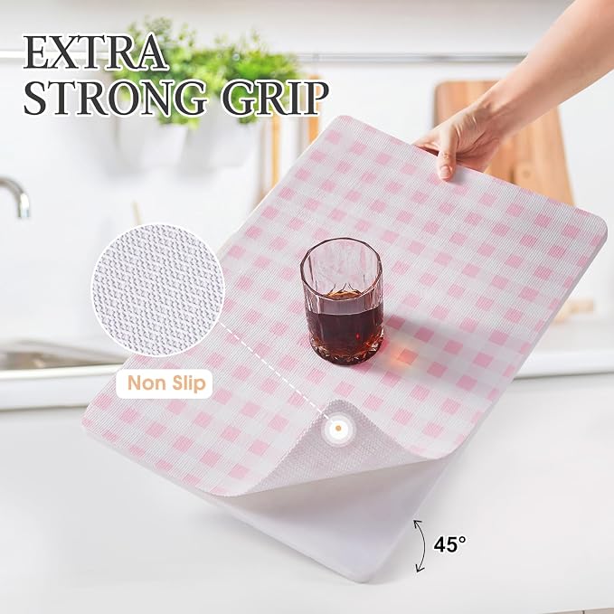 Beautysaid Shelf and Drawer Liner for Kitchen Cabinet Non Adhesive Non Slip | Shelf Paper Waterproof Washable Thickened for Dresser Pantry Shelve Bathroom Protector Liner(Pink Checkered,12 in x 30 FT)