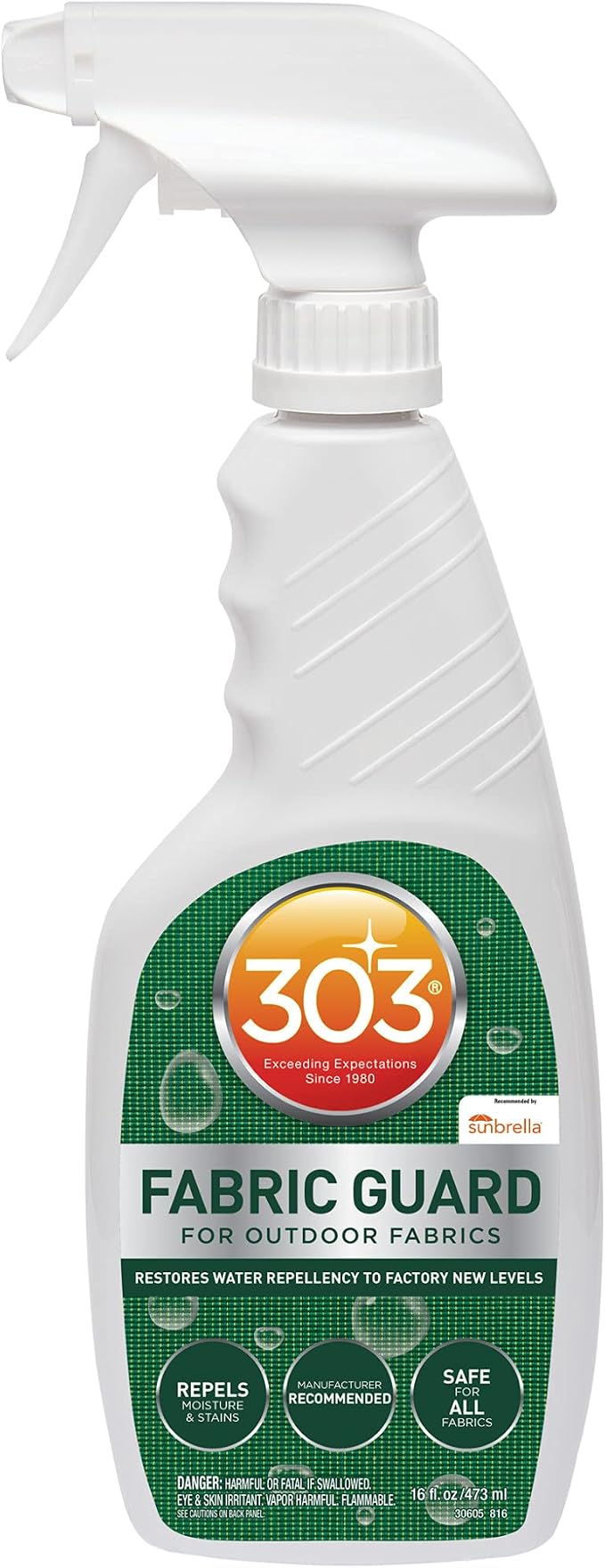 303 Fabric Guard Water Repellent for Outdoor Fabrics, 16 oz | Restores water and stain resistance on outdoor fabric, canvas, cushions, and upholstery.