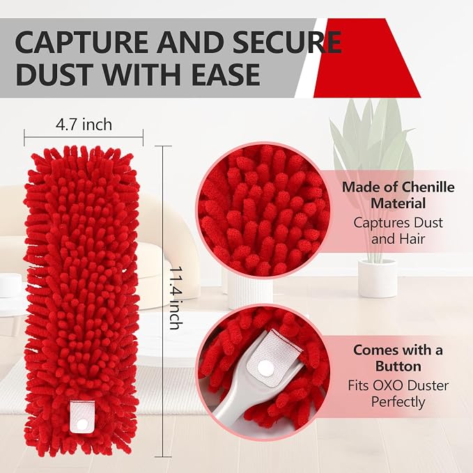 Reusable Duster Refills Compatible with OXO & for MR.SIGA Duster | Washable Microfiber Dusters Refill for OXO Good Grips Extendable Duster for Cleaning, 4 Pack (Handle is Not Included)