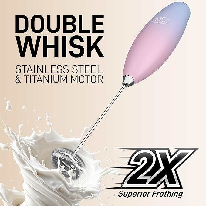 Zulay Kitchen Whisk Milk Frother with 4 Duracell Batteries - Powerful Handheld Foam Maker for Coffee, Lattes, Matcha, Hot Chocolate & Cappuccinos - Whip Creamy Froth in Seconds