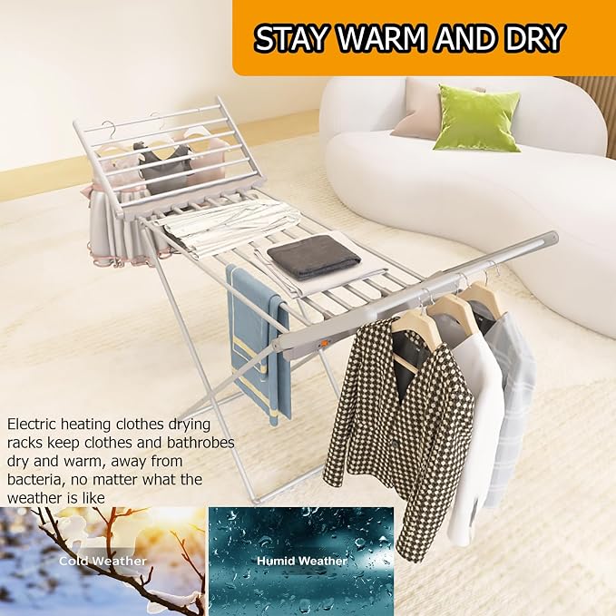 (1 Pack) tatatagear Heated Drying Racks for Laundry Heated Clothes Airer Electric Clothes Dryer Rack