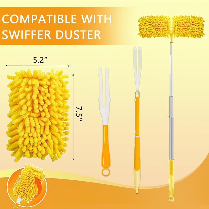 Reusable Chenille Duster Refill Compatible with Swiffer Duster | 360 Heavy Duty Dusters Refills - Washable Microfiber Ceiling Fan Duster for Swiffer Dusters, 6 Pack(Handle is Not Included)