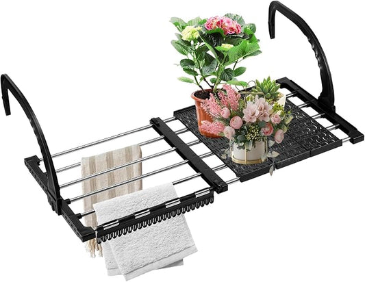 Portable Clothes Drying Rack for Balcony,Foldable Railings Windowsill, Retractable Radiator Clothes Airer,28"x13" Folding Towel Rack Indoor Outdoor Travel Laundry Rack with Clips (B-28"x13")
