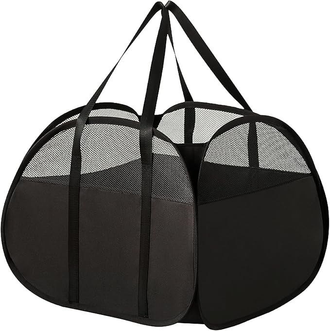 Collapsible Laundry Baskets, Tear Proof Pop Up Laundry Hamper with Large Capacity, Sturdy Foldable Laundry Basket, Easy to Carry Laundry Hamper for Home, Laundry Room, Bedroom, Dorm, Travel Black