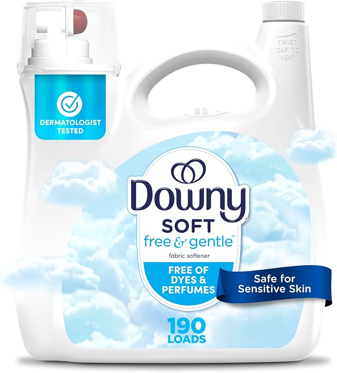 Downy Free & Gentle Liquid Fabric Softener, 140 fl oz, 190 Loads, Hypoallergenic, Sensitive Skin Friendly Fabric Conditioner Liquid