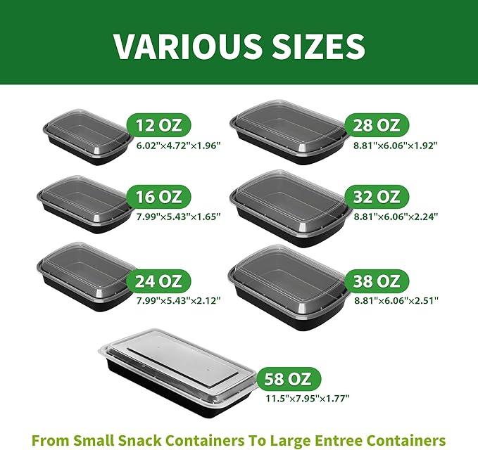 Meal Prep Containers, 50 Pack 12oz Disposable Take Out Food Storage Containers with Leakproof Lids, Reusable Plastic To Go Lunch Boxes, BPA Free, Microwave/Dishwasher/Freezer Safe
