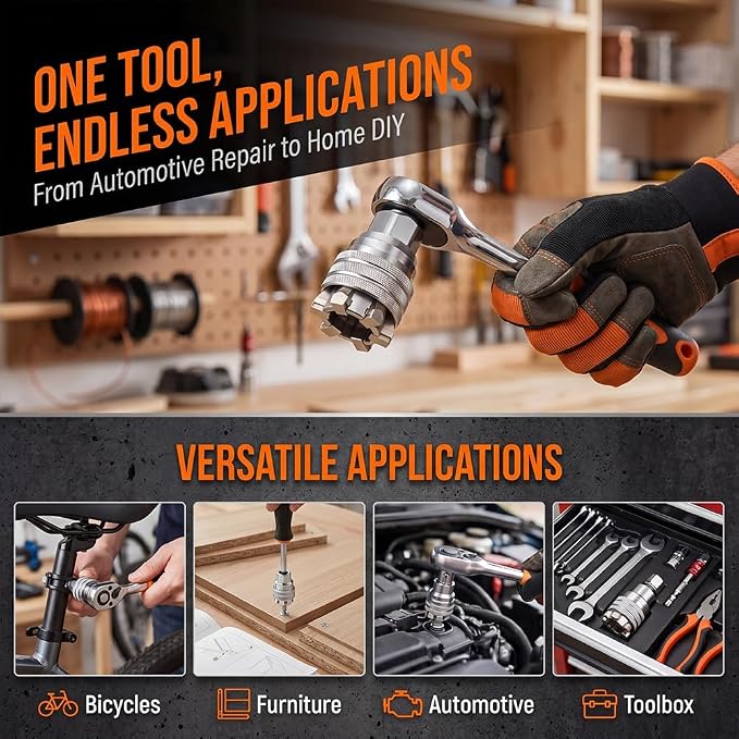 Multi-Function Universal Socket Wrench Tool - Universal Maintenance Tool, Adjustable Universal Socket Wrench for 3/8''-3/4'' Drive Ratchet Torque Wrench & Power Drill (1Set)
