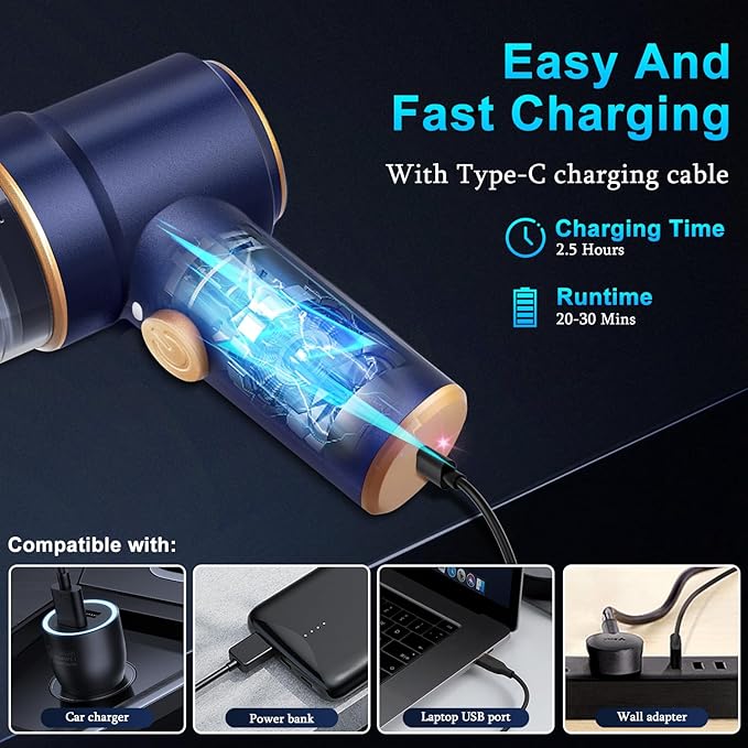 KMM Handheld Car Vacuum Cleaner, Hand Held Vacuum Cleaner and Air Duster | 9000PA Strong Suction, Cordless, 120W High Power, Multi-Nozzles & LED Light, for Home, Car, Office, Pet