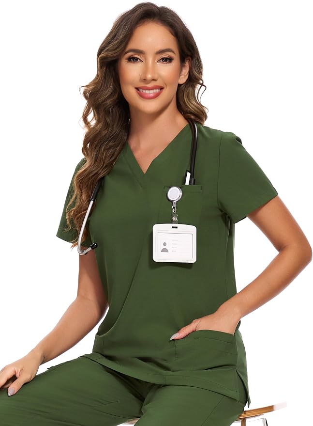 Scrubs Tops for Woman - Soft Stretch, V-Neck Tops | 3 Pockets, Side Split Design, Short Sleeve, Breathable & Lightweight Nursing Shirt, Easy-Care Fabric for All-Day Comfort