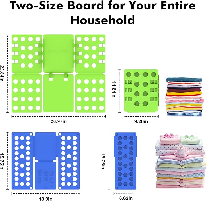 BoxLegend Shirt Folding Board - Easy & Fast Laundry Solution for Kids & Adults (Green & Blue) | Store-Perfect Folds in Seconds, Versatile for All Clothing Types, Covering Everyone's Laundry Needs