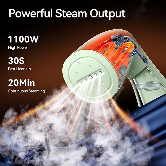 HiLIFE Steamer for Clothes, Portable Handheld Design, 240ml Big Capacity, 700W, Strong Penetrating Steam, Removes Wrinkle, for Home, Office and Travel(ONLY FOR 120V) (Sage Green)