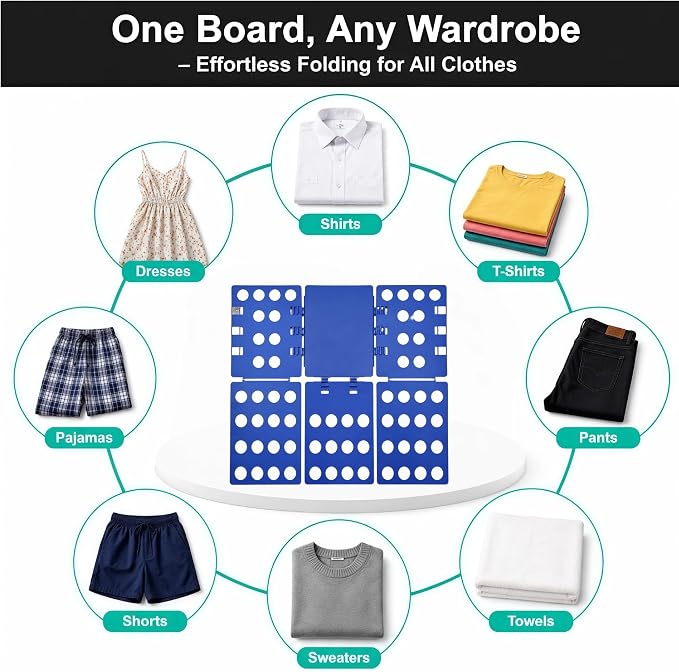 Shirt Folding Board, Shirt Folder - Folds Hoodies, Jeans & Shirts, Blue | Quick garment folding, heavy duty for thick clothes, for adults & kids, compact foldable design, no assembly required