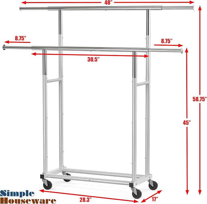 Simple Houseware Standard Double Rod Garment Rack, Silver