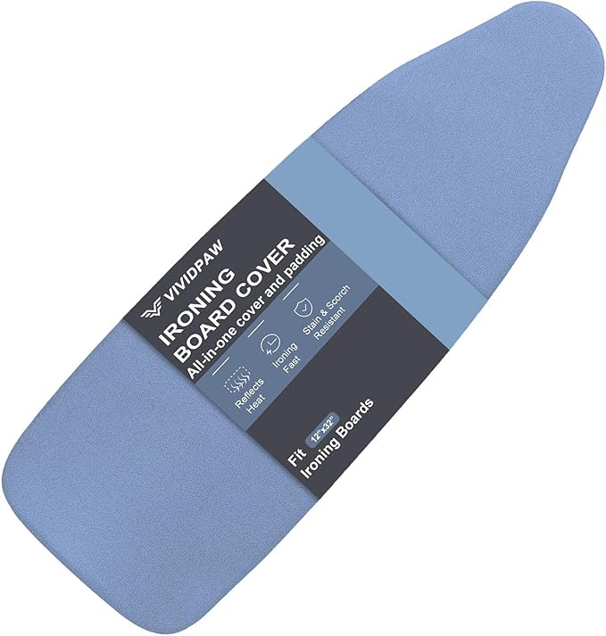 VividPaw Tabletop Ironing Board Cover and Pad 12.5 x 32, Elastic Edge, Silicone Coated, Resist Scorching, Heavy Duty Padded Cover for Mini Small Iron Board (Blue, 12.5" x 32")