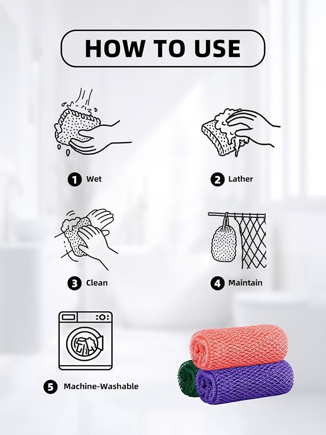 Cleangor 3Pcs African Net Sponge Authentic with Knots - Exfoliating Body | Scrubber for All Skin Types, African Bath Sponge, Wash Cloth, Gentle Exfoliation Shower Rag for Women Daily Use