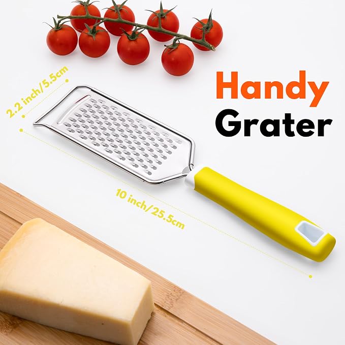 Rainspire Professional Cheese Graters for Kitchen Stainless Steel Handheld, Metal Lemon Zester Grater With Handle For Cheese, Chocolate, Spices, Kitchen Gadgets And Tools, Soft Grip Handle, Yellow