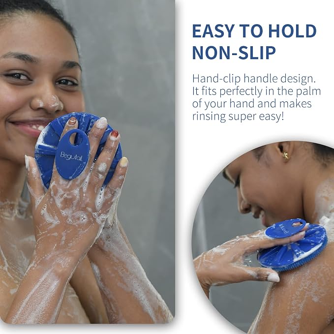 BEAUTAIL Silicone Body Scrubber, Gentle Exfoliating Shower Brush for Body | Hygienic Silicone Loofah, Easy-Grip Handle, Soft Bath Essential Scrubber for Sensitive Skin, Women, Men & Kids, 1 Pack, Blue